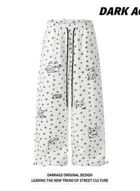 DARKAGE原创宅萌系星星微喇休闲裤女2025新款运动阔腿拖地长裤子