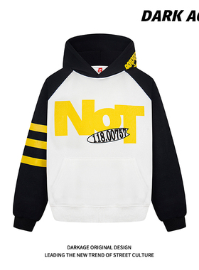 DARKAGE原创美式潮牌条纹撞色字母连帽卫衣男女春季宽松情侣外套