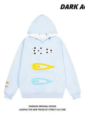 DARKAGE原创美式复古可拆卸发夹设计趣味拉链连帽卫衣男女款外套