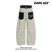 DARKAGE原创美式 口袋设计高街垂感直筒长裤 复古豹纹牛仔裤 女秋季