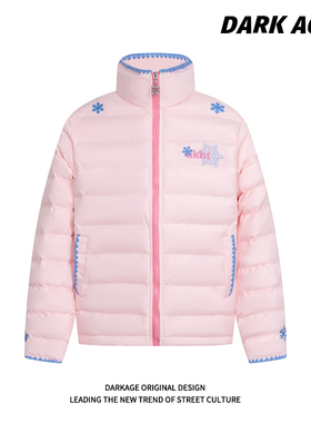 DARKAGE原创美式复古贝壳绣雪花排骨棉服男女款冬季保暖立领棉衣