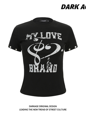 DARKAGE原创美式复古辣妹修身正肩短袖T恤女夏季显瘦百搭字母上衣