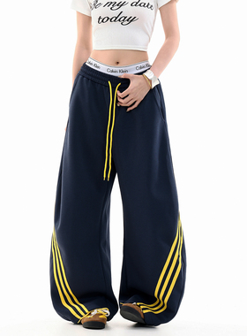 DARKAGE原创美式复古三条杠弯刀卫裤男女款宽松百搭街舞休闲裤子