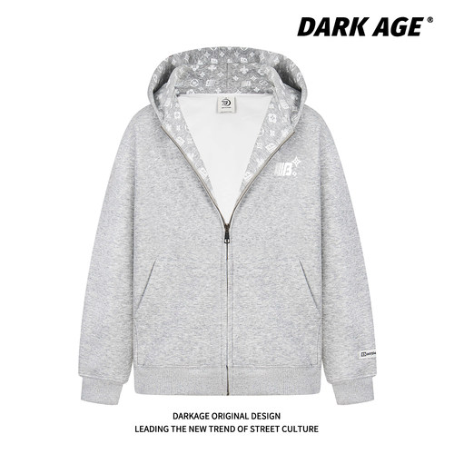 DARKAGE秋冬加绒拉链连帽卫衣