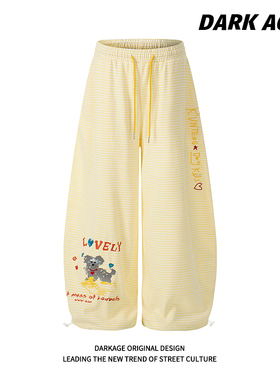 DARKAGE原创美式复古条纹小狗运动卫裤女宽松垂感显瘦街舞休闲裤