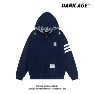 潮牌情侣拉链上衣 连帽卫衣外套男女春季 DARKAGE原创美式 印花开衫