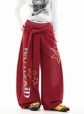 DARKAGE原创美式复古字母星星飘带弯刀休闲卫裤男女嘻哈阔腿长裤