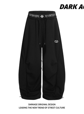 DARKAGE原创美式复古字母刺绣阔腿休闲裤女宽松辣妹垂感束脚长裤