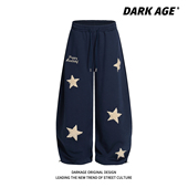宽松阔腿拖地长裤 女秋季 子 复古星星刺绣休闲长裤 DARKAGE原创美式