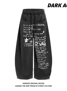 DARKAGE原创美式复古辣妹设计感字母休闲裤女2025新款宽松阔腿裤