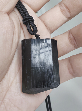 天然黑碧玺晶柱挂件吊坠 托玛琳没打胶加工 纯原石矿标毛衣链实物