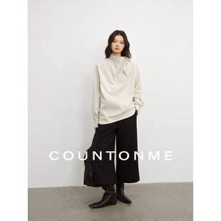 女秋季 COUNTONME 衬衫 莱赛尔棉混纺立领绑带高智长袖 时髦造型