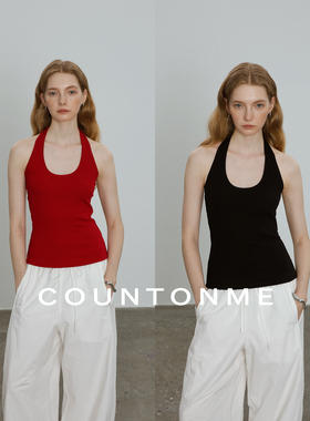 COUNTONME 夏季刚需/遮副乳 弹力螺纹度假休闲显瘦挂脖背心上衣