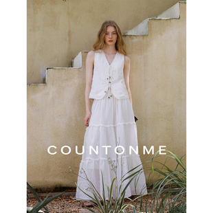 浪漫木耳边苎麻半身裙松紧腰A字蛋糕裙 法式 COUNTONME 慵懒假日