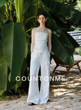 COUNTONME 全亚麻休闲极简老钱风长裤 夏日舒适透气松紧腰拖地裤