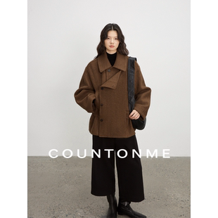 大衣 羊驼毛羊毛双层门襟抽绳翻领廓形短款 COUNTONME 松弛质感