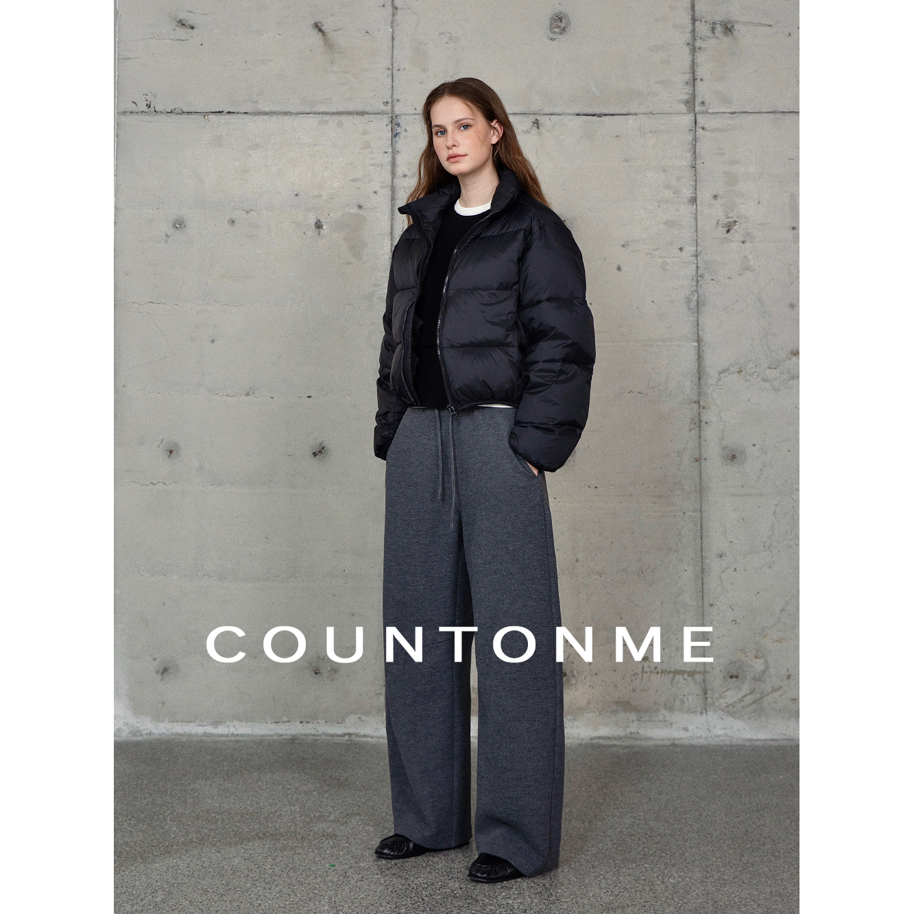 COUNTONME 羊毛混纺弧形香蕉裤 慵懒风加绒加厚休闲宽松抽绳长裤