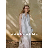 COUNTONME 浪漫地中海 慵懒舒适V领色织条纹亚麻流苏背心上衣