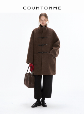 COUNTONME  苏力羊驼毛柔软蓬松牛角扣宽松百搭廓形中长款大衣