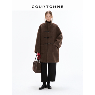 COUNTONME 大衣 苏力羊驼毛柔软蓬松牛角扣宽松百搭廓形中长款