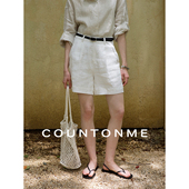 COUNTONME 女 极简通勤休闲白色短裤 松弛自在 夏日100%亚麻五分裤