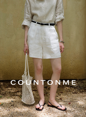 COUNTONME 松弛自在/夏日100%亚麻五分裤极简通勤休闲白色短裤女