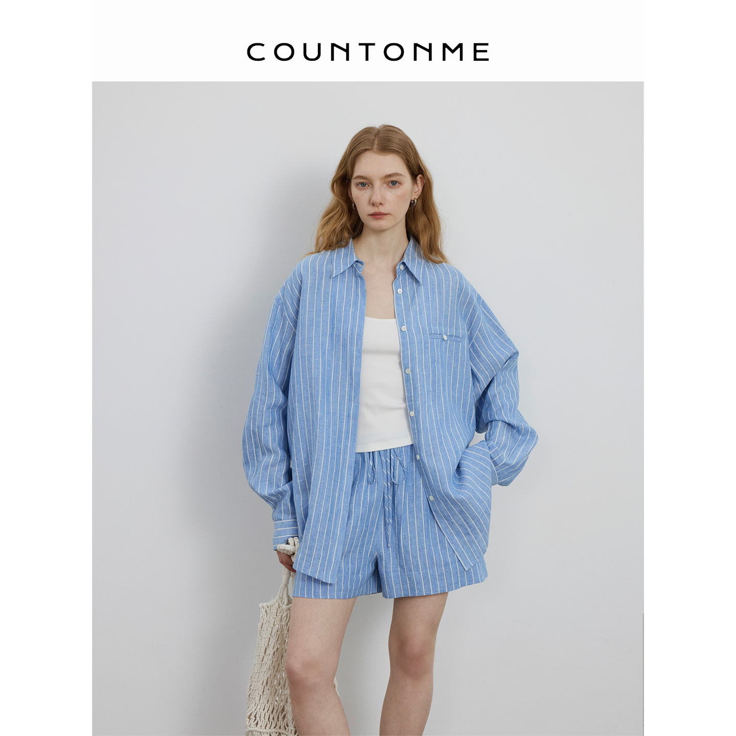 COUNTONME 夏日呼吸感/100亚麻松弛慵懒度假风/衬衫短裤防晒套装,女装/女士精品,短裤,淘宝优惠券,粉丝福利购,淘宝优惠卷