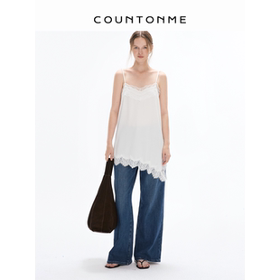 COUNTONME 醋酸蕾丝不规则开衩可调节吊带裙 叠穿神器
