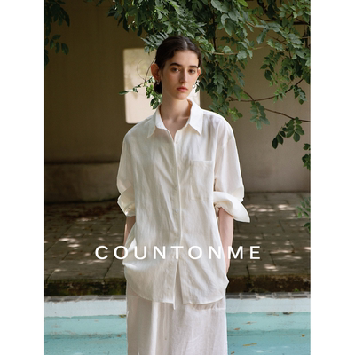 COUNTONME 天丝亚麻方领衬衫 松弛自在夏季防晒舒适长袖衬衣