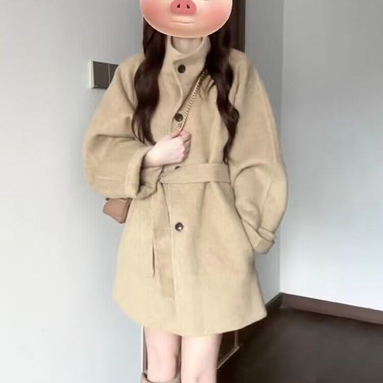 高级感立领双面毛呢外套女秋冬季2023新款收腰加厚小个子呢子大衣