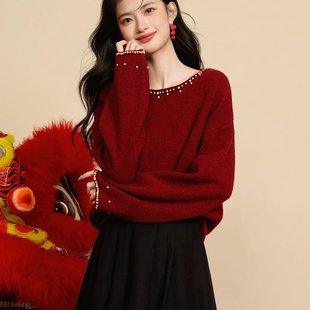 手工定制sheep 韩系冬款重工钉珠毛茸茸软糯保暖套头毛衣