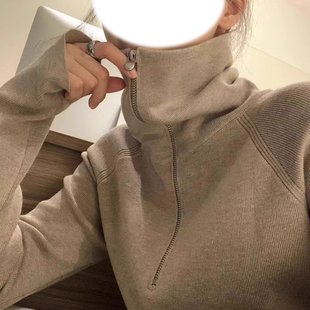 安迪绒 针织2025春秋半拉链翻领高领长袖毛衣针织衫女