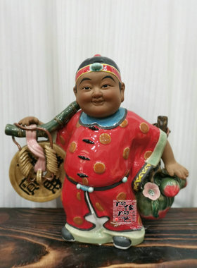 陶瓷石湾公仔招财进宝工艺品