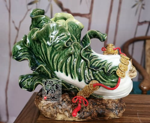 陶瓷工艺品 石湾公仔 白菜摆件 百财 玄关 电视柜