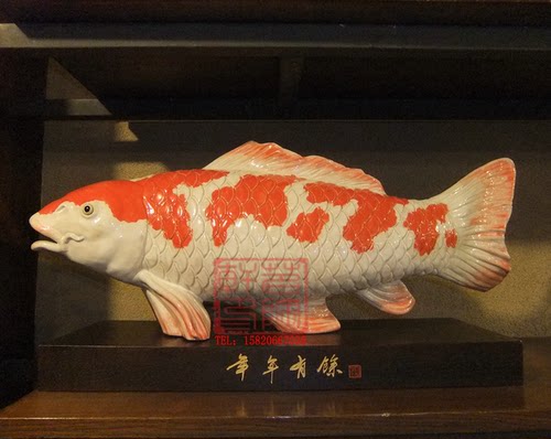 陶瓷石湾公仔锦鲤生意兴隆工艺品