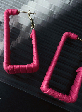 RTZHANG 皮革缠绕玫粉色几何耳环女设计感大气夸张个性时尚耳饰潮