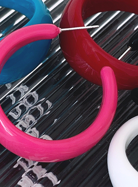 RTZHANG糖果彩色圈圈耳环女亚克力C形耳圈银针百搭个性时尚耳饰品