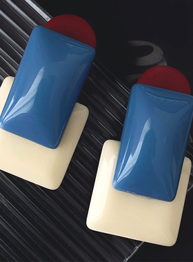 RTZHANG韩国设计感港风复古撞色几何耳环耳钉女小众高级独特耳饰