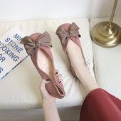 2024春秋季 女夏 女休闲百搭软底豆豆鞋 新款 平底方头蝴蝶结浅口单鞋