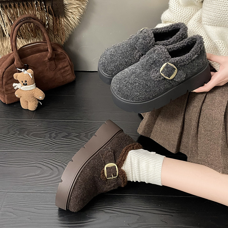 英伦风深灰色勃肯鞋女2025冬加绒