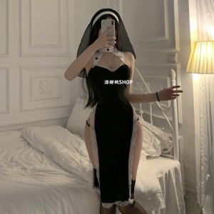 修女也疯狂 纯欲圣母玛利亚性感抖音变装制服高开叉蕾丝连衣裙女