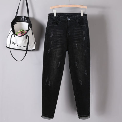 大码牛仔裤女弹力裤子胖mm长裤