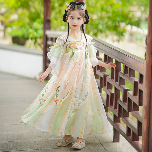 2025新款汉服女童国风童装夏季连衣裙儿童中国风超仙古装刺绣