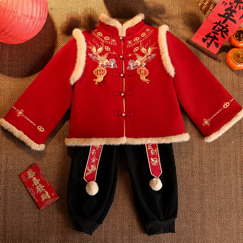 男拜年服女童冬装汉服周岁过年服