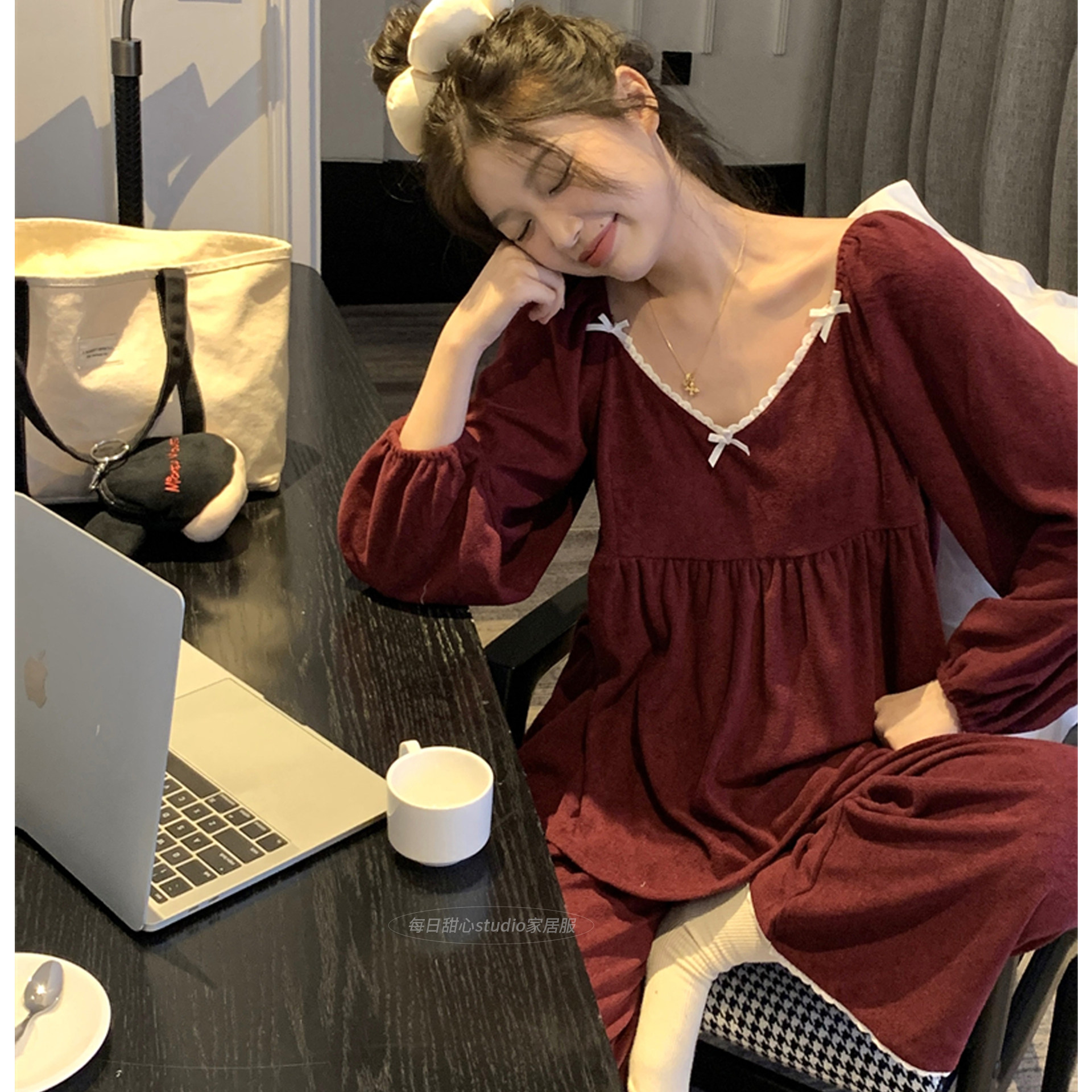 韩版新年红色睡衣女款秋冬季加厚甜美宫廷风毛巾绒长袖家居服套装