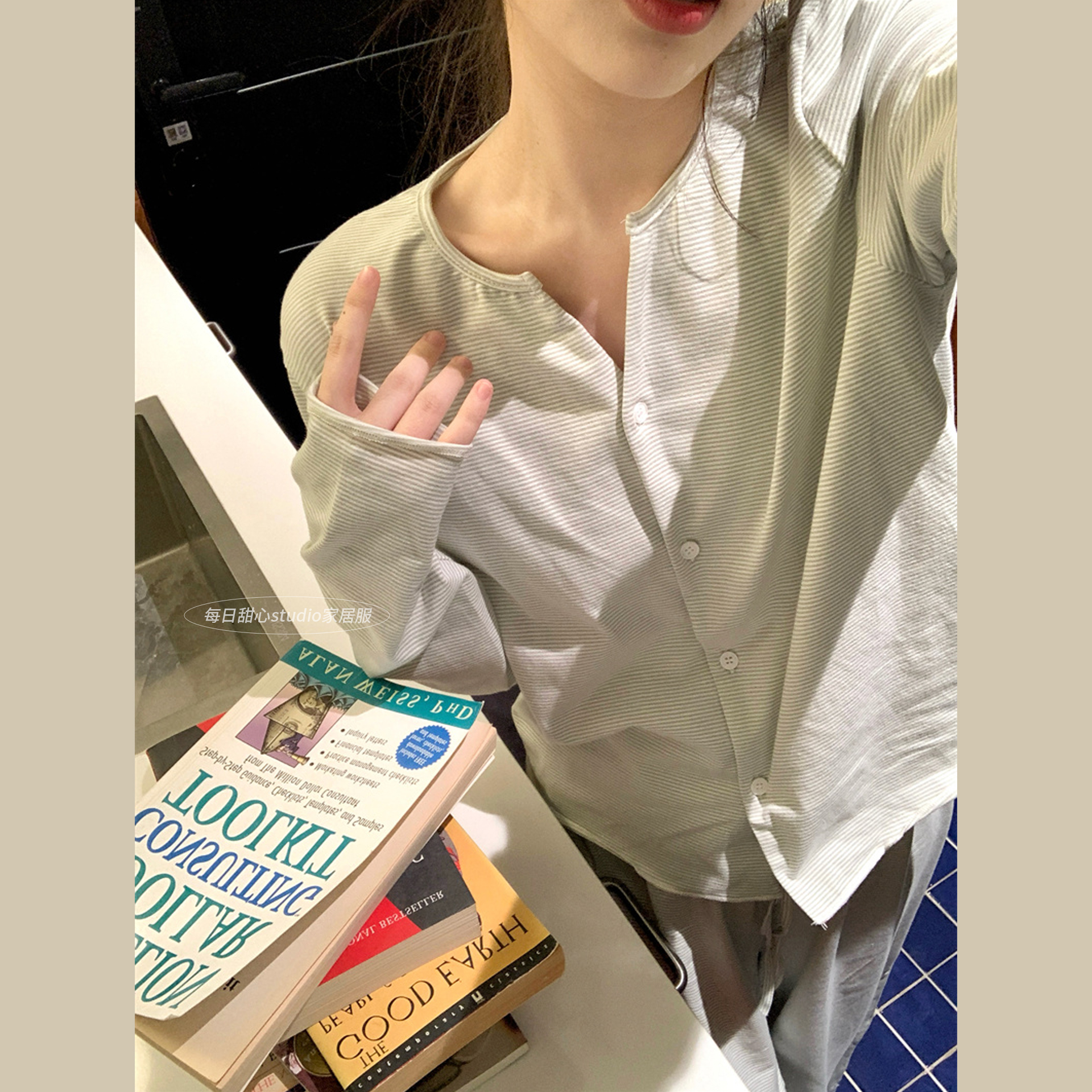 慵懒风条纹纯棉睡衣女春秋冬季长袖长裤简约休闲家居服套装可外穿