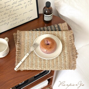 ins风纸绳编织餐垫创意简约黄麻混编隔热垫家用餐桌防滑装饰桌垫