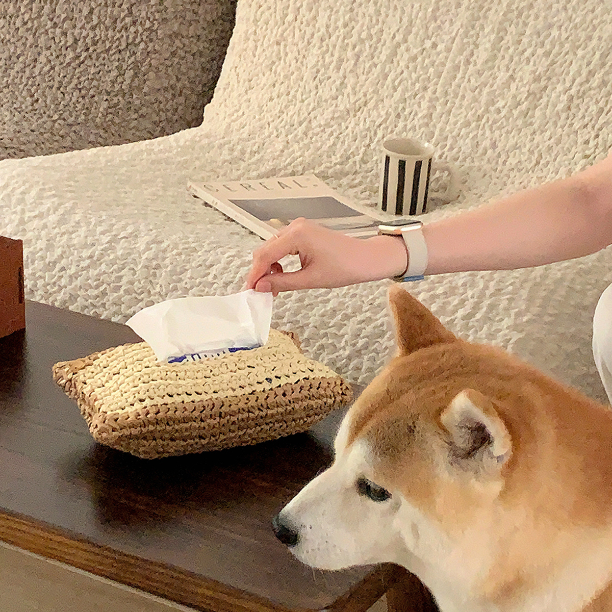 奶油风手工编织纸巾袋高颜值客厅桌面纸巾盒可挂车载装饰抽纸盒