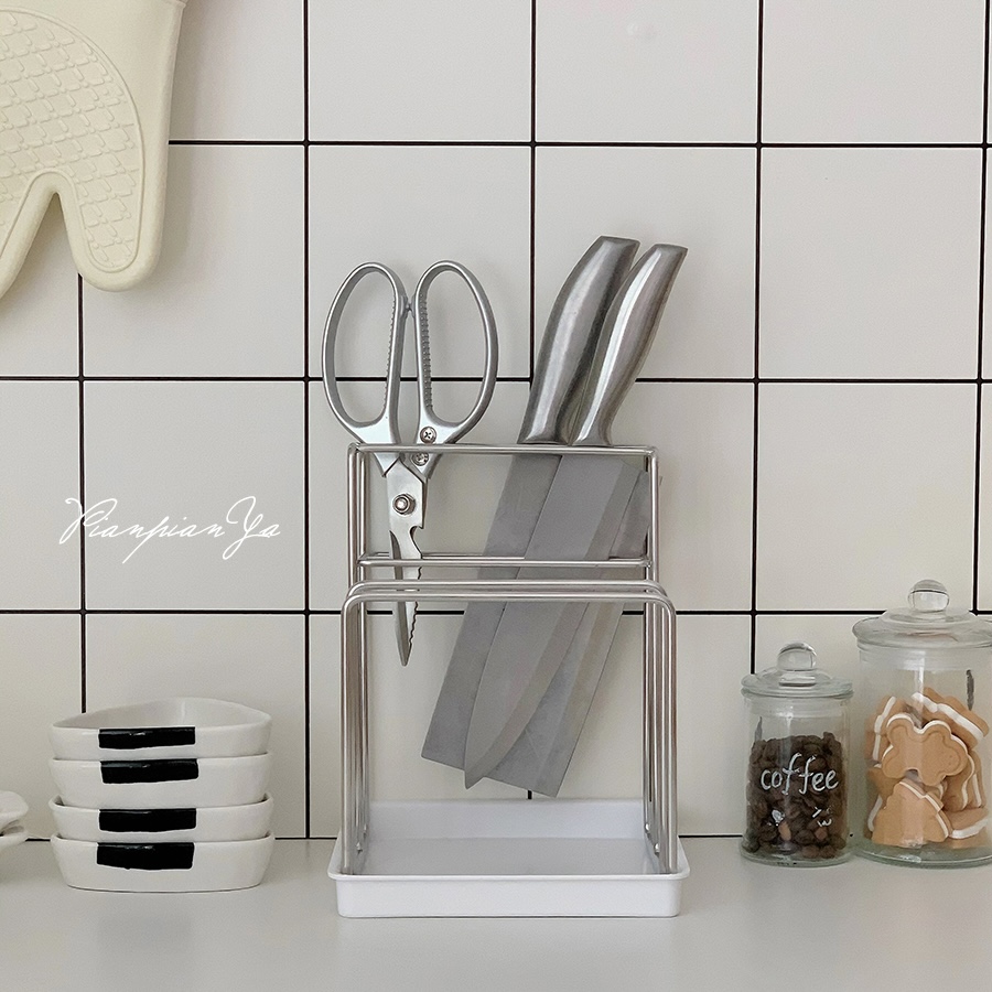 304不锈钢刀架厨房刀具置物架砧板一体架菜板架带接水盘收纳架