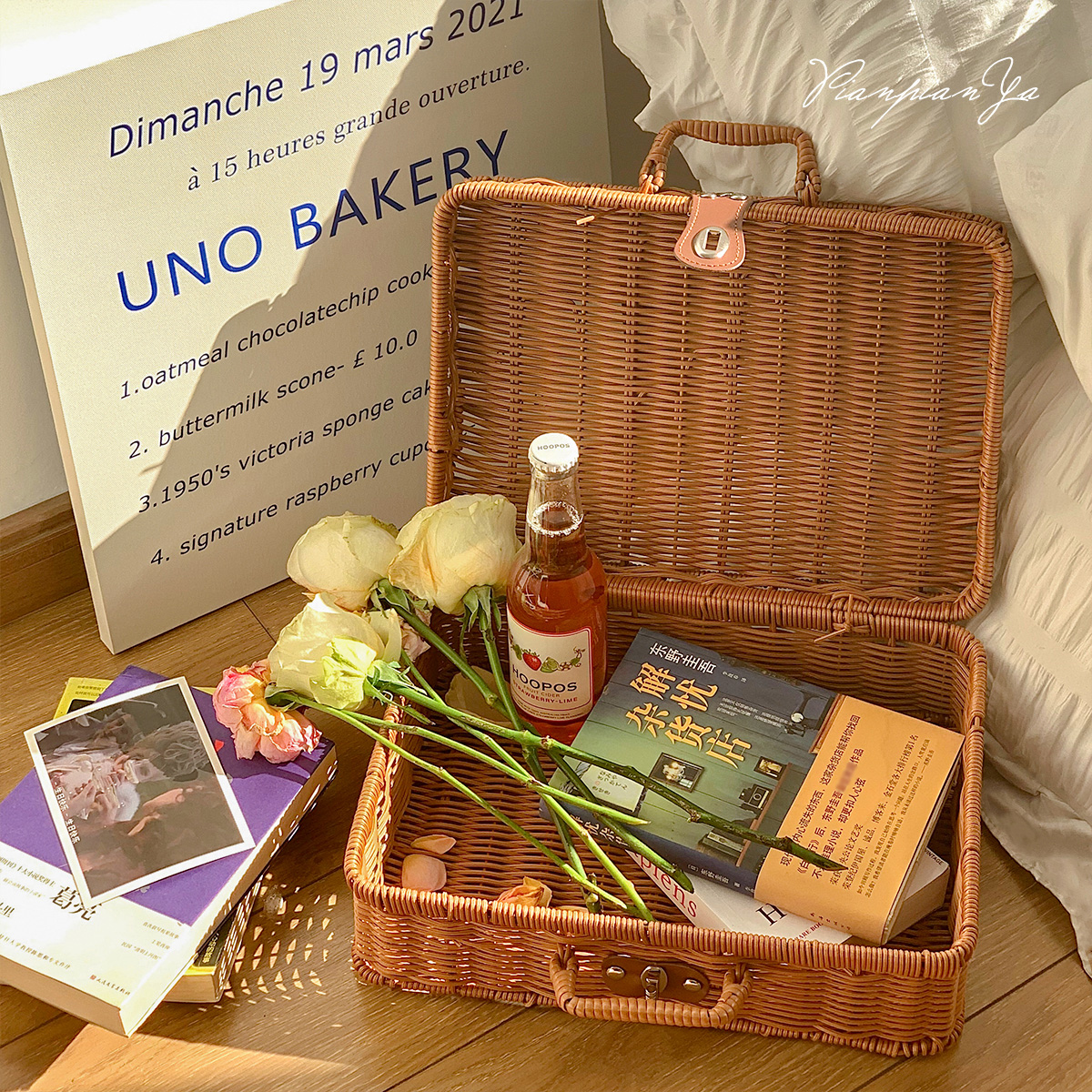 复古ins野餐编织篮拍照道具